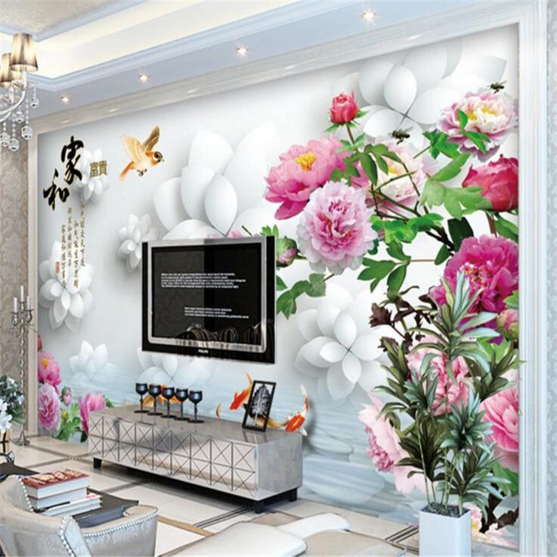 

Beibehang papel de parede 3D wallpaper photo nine fish Figure Peony 3D TV background wall decoration wallpaper for walls 3 d