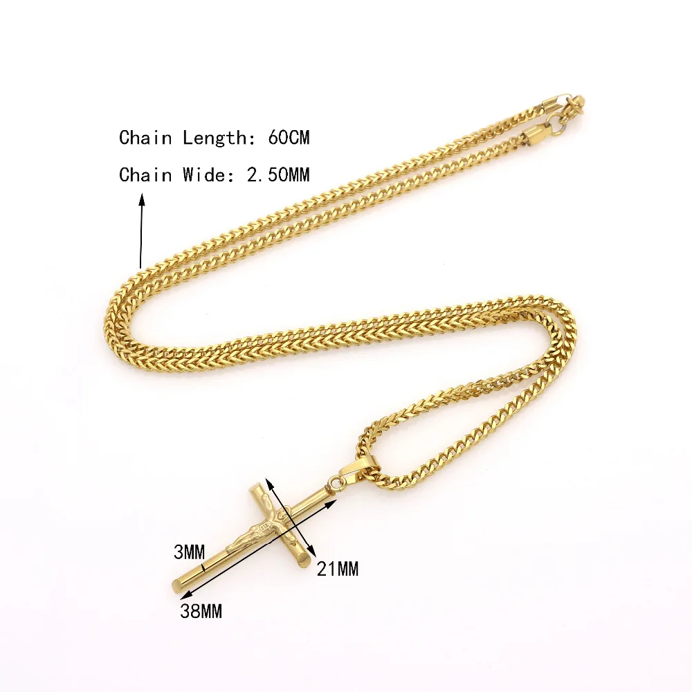 JSBAO High Quality Womens Cross Necklace Stainless Steel 60CM Chain Pendant  Cross Gold Color Mens Necklace For Women Best Gift image 4