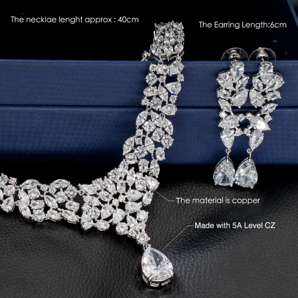 SEP New Full CZ Cubic Zirconia Wedding Bridal Necklace Earrings Set for Women Girl Jewelry CN10087