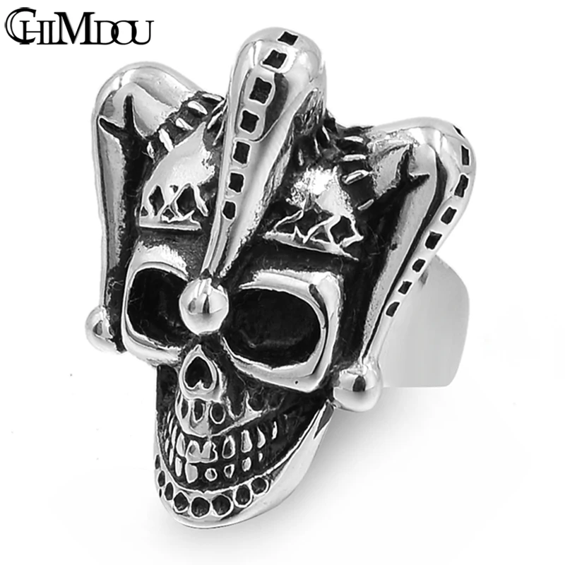 CHIMDOU 2017 Men's Stainless Steel Ring Halloween Party Gift Circus Clown Skull Rings Jewelry,AR434