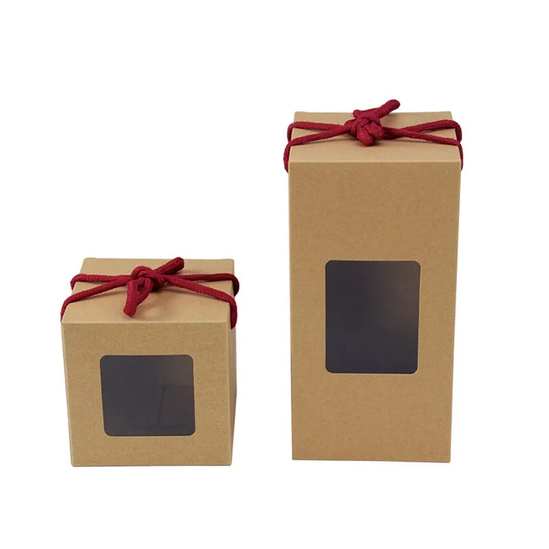 

100pcs Kraft Paper Box With Window Cosmetic Cream Jar Bottle With Ropes Gift Craft Packaging Box Free shipping ZA5103