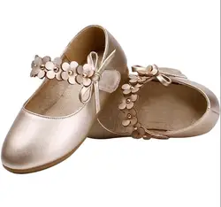 Bow Girls Shoes White Black Gold Princess Kids Students Shoes Children 's Flower Baby Dance Shoes Wedding Perform Shoe 21-36