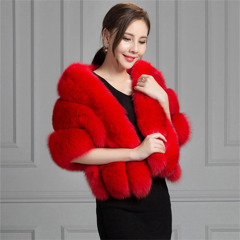 BFFUR Real Fur Fox Coat For Women Fashion Whole Skin Thick Warm Shawl Natural Fur Vest Capped Woman Winter Real Fox Fur Poncho