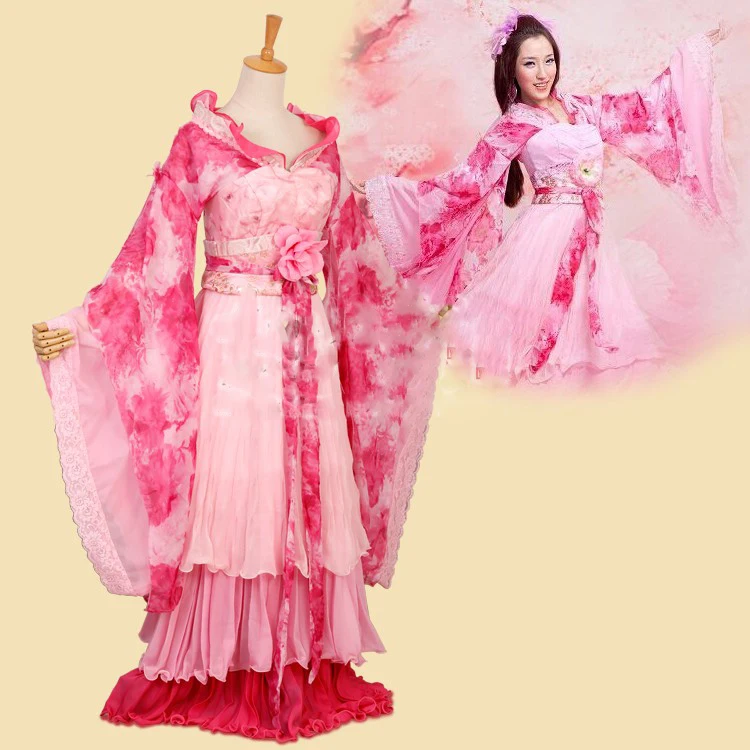 2 Colors Tong Yan Peach Blossom Print Chiffon Tang Princess Hanfu Costume Classical Dance Costume for Women Stage Performance