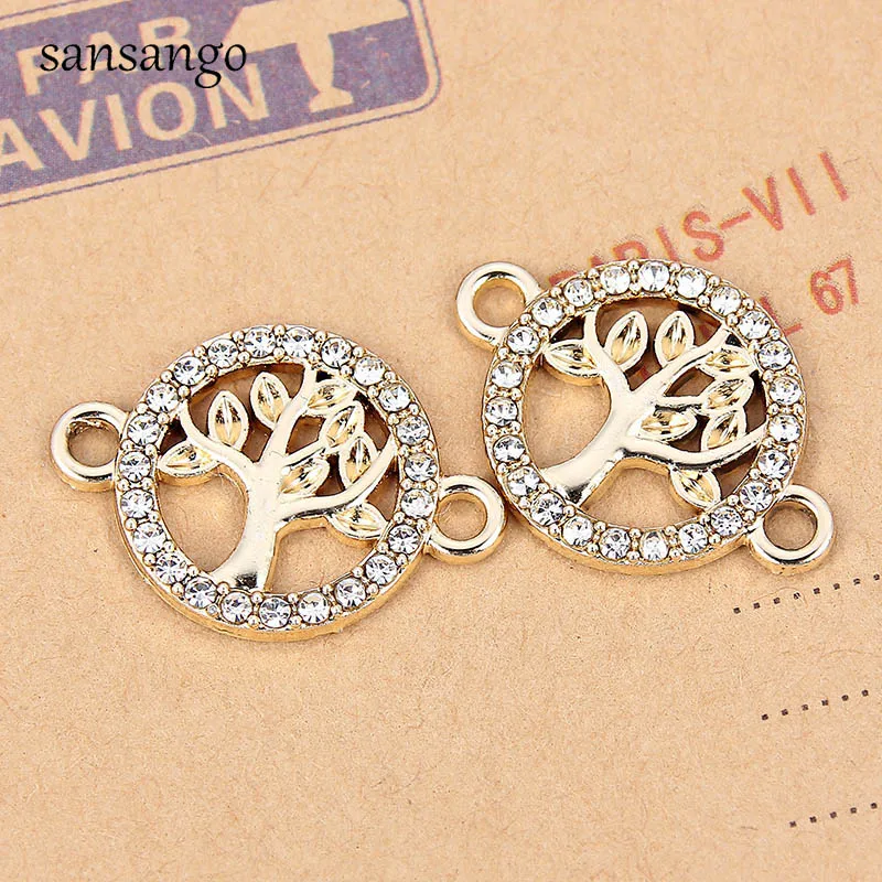 10 Pcs Tree Of Life Pattern Alloy Crystal Connectors Charms Pendant For DIY Necklace Bracelet Fashion Jewelry Accessories