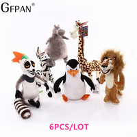 New 20-35cm 6 Styles Madagascar Plush Toy Stuffed Soft Animal Dolls Giraffe Hippo Lion Penguin Zebra Lemurs Figure Gift For Kids