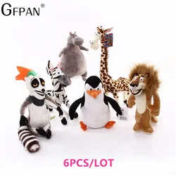 Nieuwe 20-35Cm 6 Stijlen Madagascar Knuffel Gevuld Zacht Dier Poppen Giraffe Nijlpaard Leeuw Pinguïn Zebra Lemuren figuur Gift Voor Kids