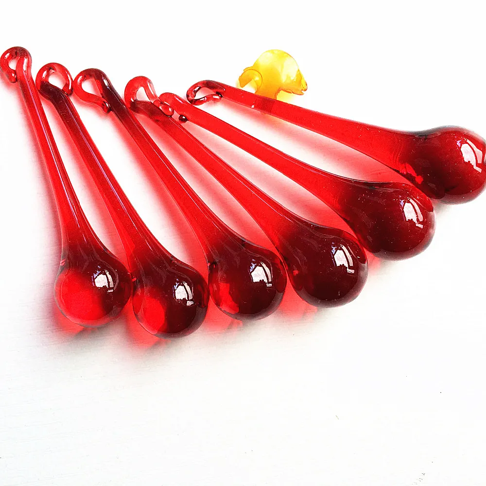 14pcs 20x80mm Red Color Glass Smooth Raindrop Pendant for Chandelier Prism Parts Crystal Lamp Hanging Ornament Home Decoration