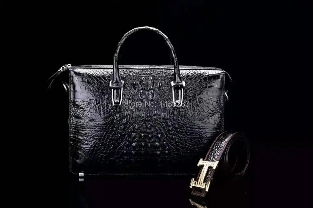 

100% genuine crocodile alligator leather skin briefcase men laptop business bag Discount Sales Promotion christmas gift black