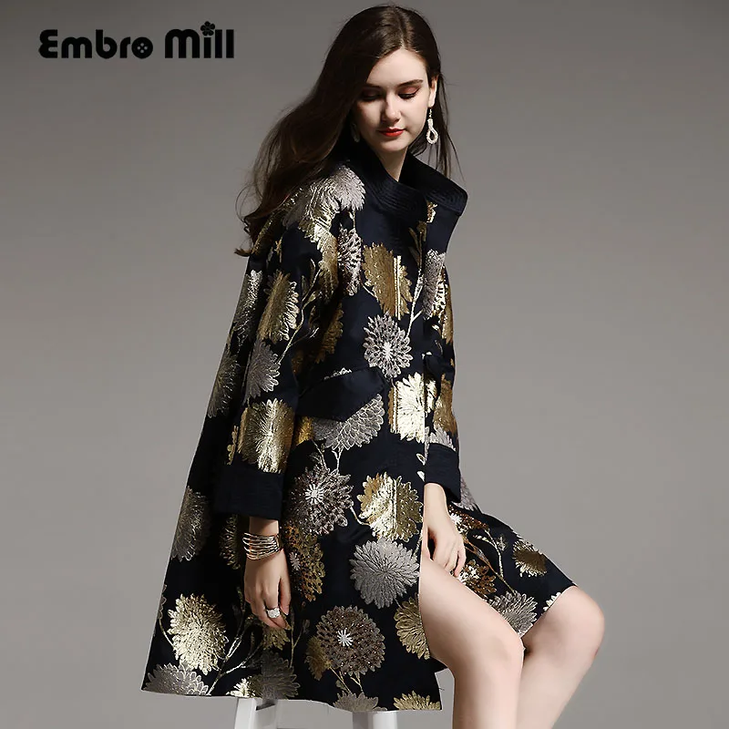 Embro Mill Vintage Royal Spring Autumn Coat Woman Elegant Lady Loose Chinese Style High-end Beading Trench Coat Female M-XXL