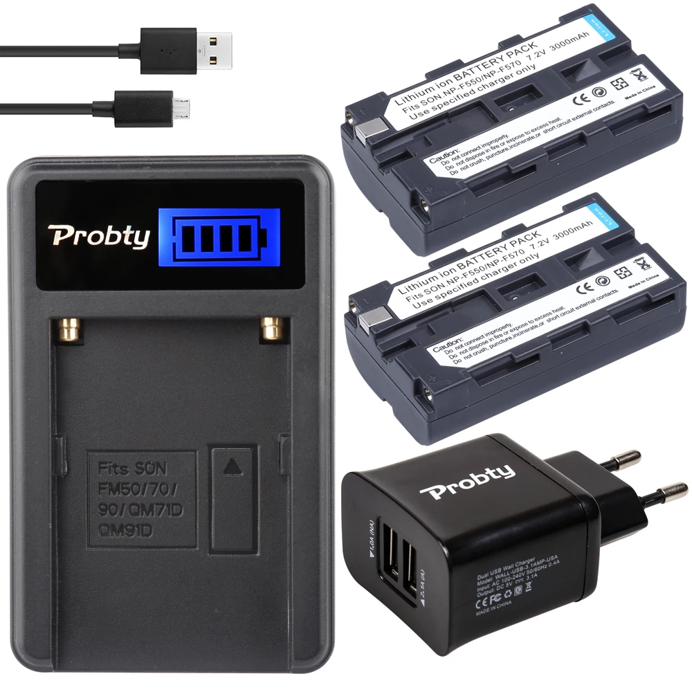 

PROBTY 2 x NP-F550 NPF570 Battery + Charger For Sony MVC-FD51 FD7 FD71 FD73 FD73K FD75 FD81 FD83K GV-D200 D800 CCD-SC55 TR818