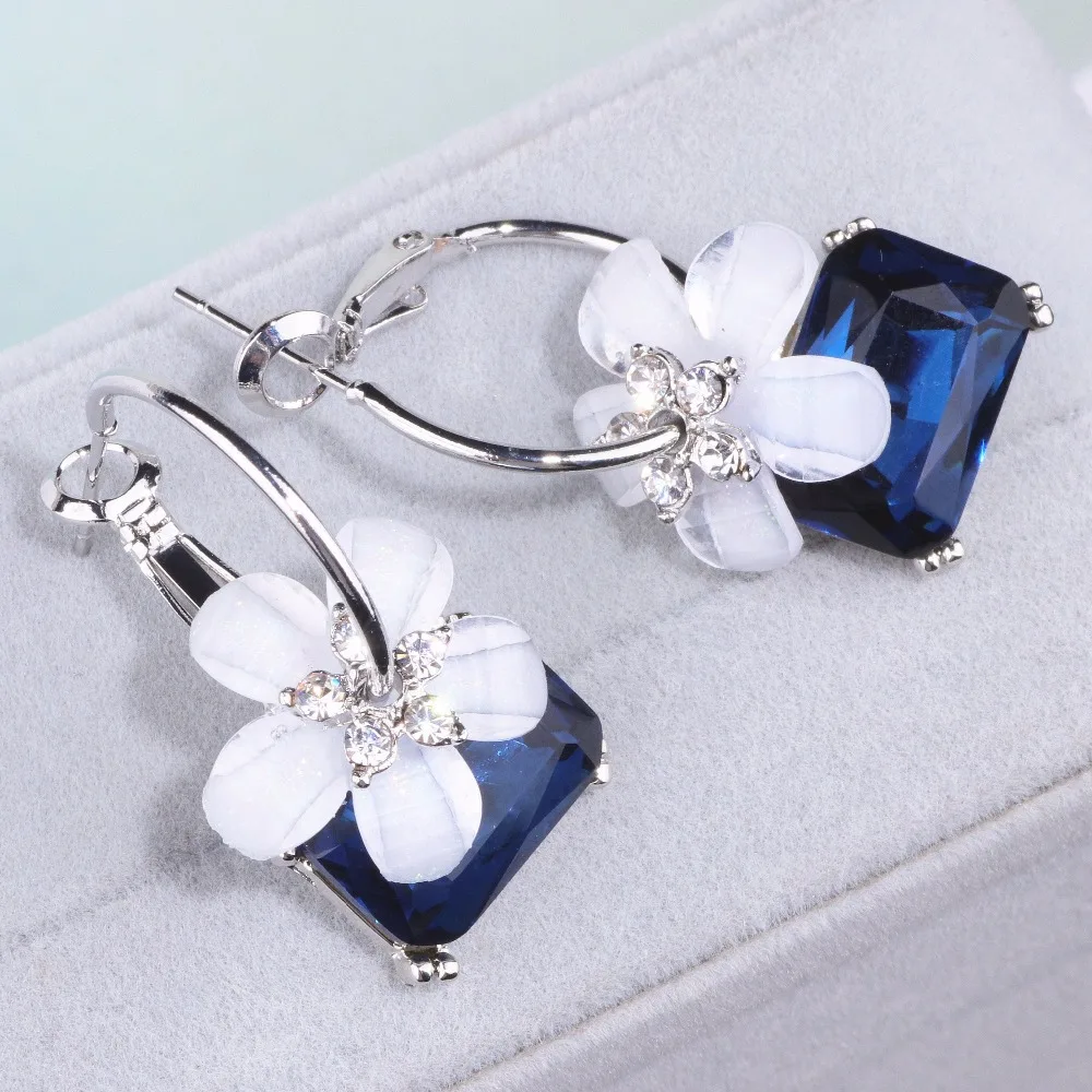 2023 New Fashion Brincos Party Alloy Stud Crystal Flower Blue Stone Dangle Earrings for Women Statement  Geometric Jewelry DZDZ1