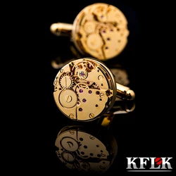 KFLK Gold-color mechanical brand high quality men's cufflinks wedding gifts cuff links button New arrival guests 2017