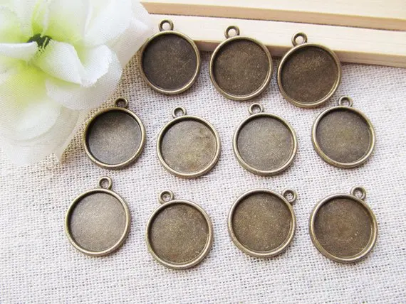 200pcs Antique Silver tone/Antique bronze Round Base Setting Tray Bezel Pendant Charm/Finding,fit 14mm Round Cabochon/Cameo