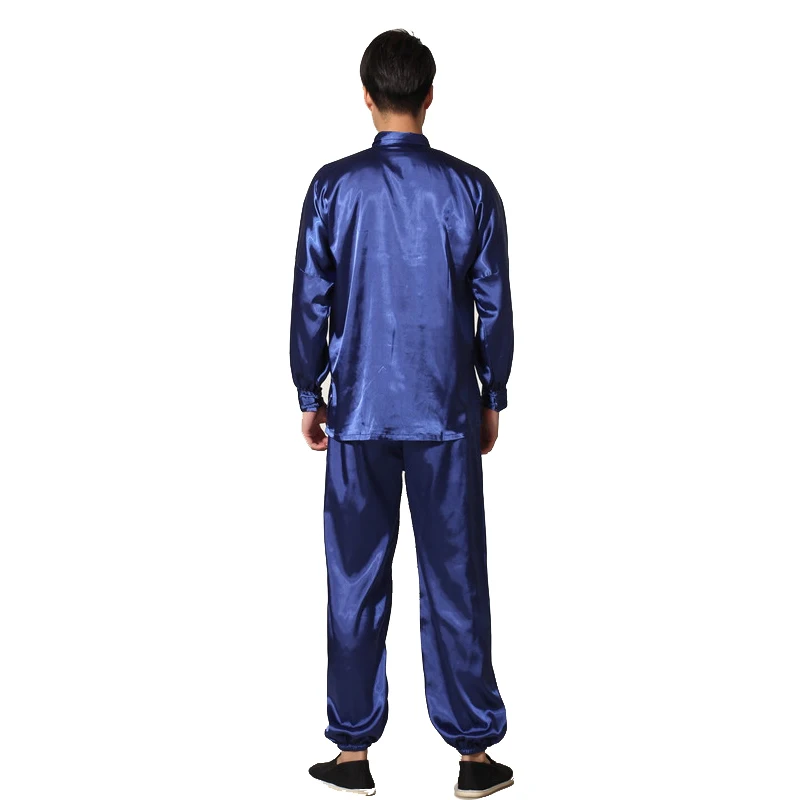 Ensemble de pyjama en satin doré pour hommes, pyjama à boutons de style chinois, vêtements de nuit doux imbibés, chemise et chemise de nuit