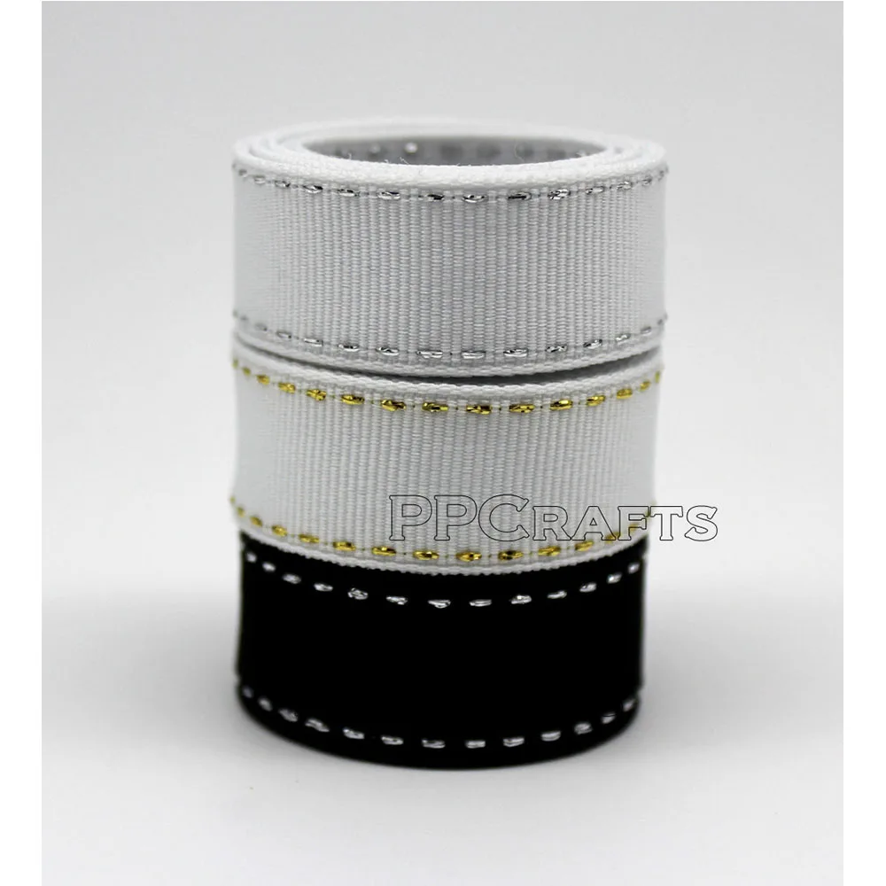 White Red Black Stitch Grosgrain Ribbon 3/8\