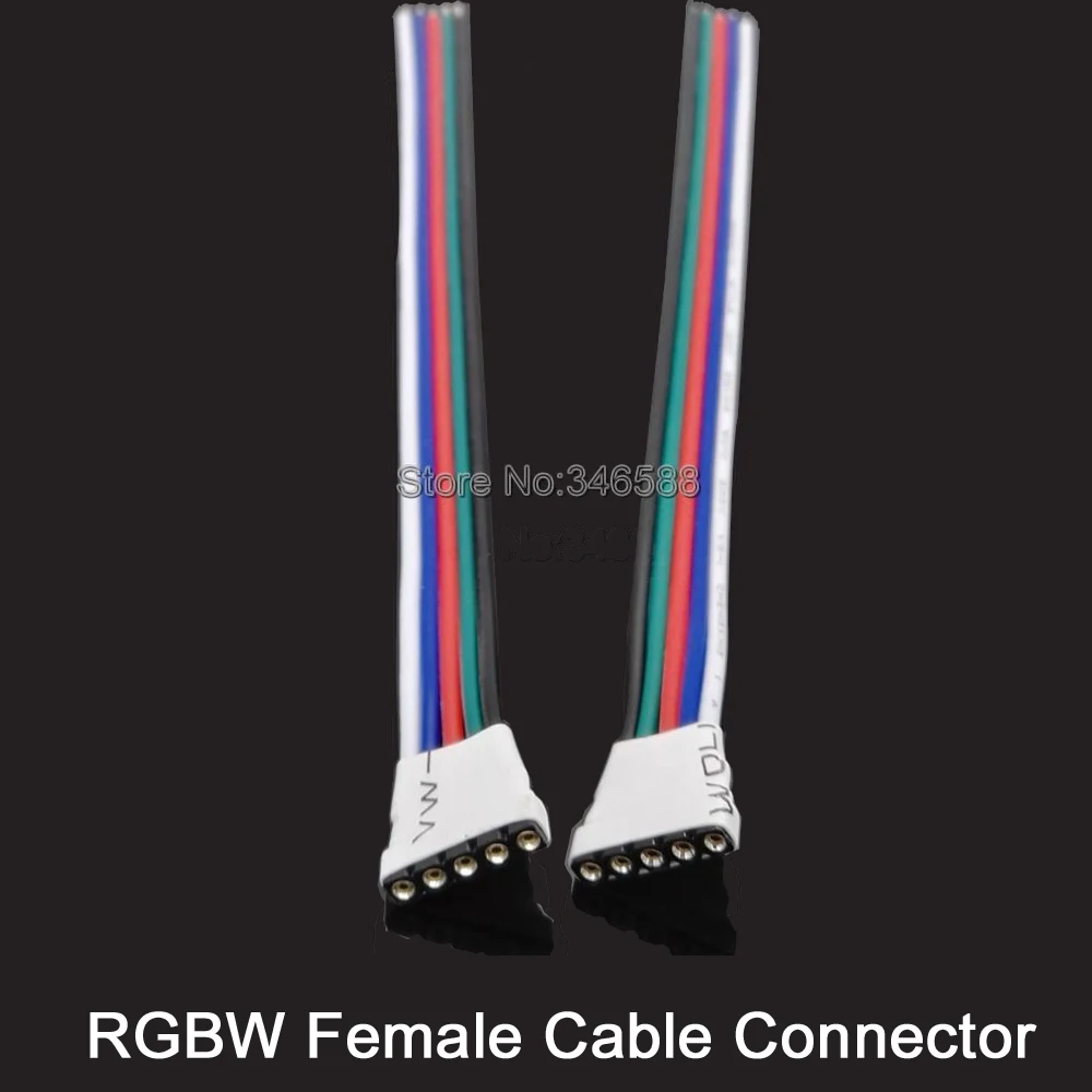 10pcs/lot 5Pins 5-Pin Female LED Connectors with 15cm Wire Cable for 5050 SMD RGBW or RGBWW LED Strip Light