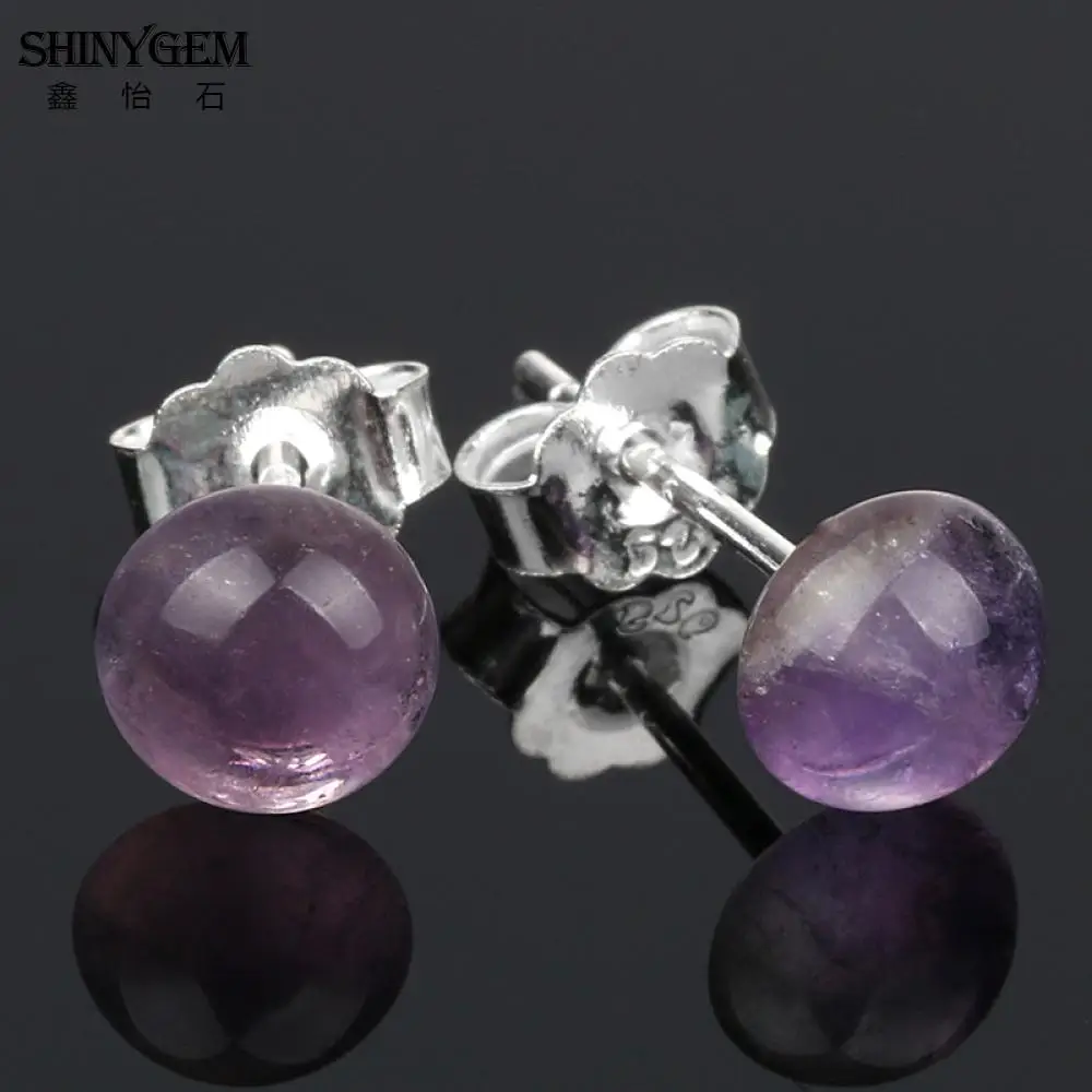 ShinyGem 6mm Round Amethsts Stone Small Size Cute Stud AAA Grade Natural Purple Crystal Earrings For Women