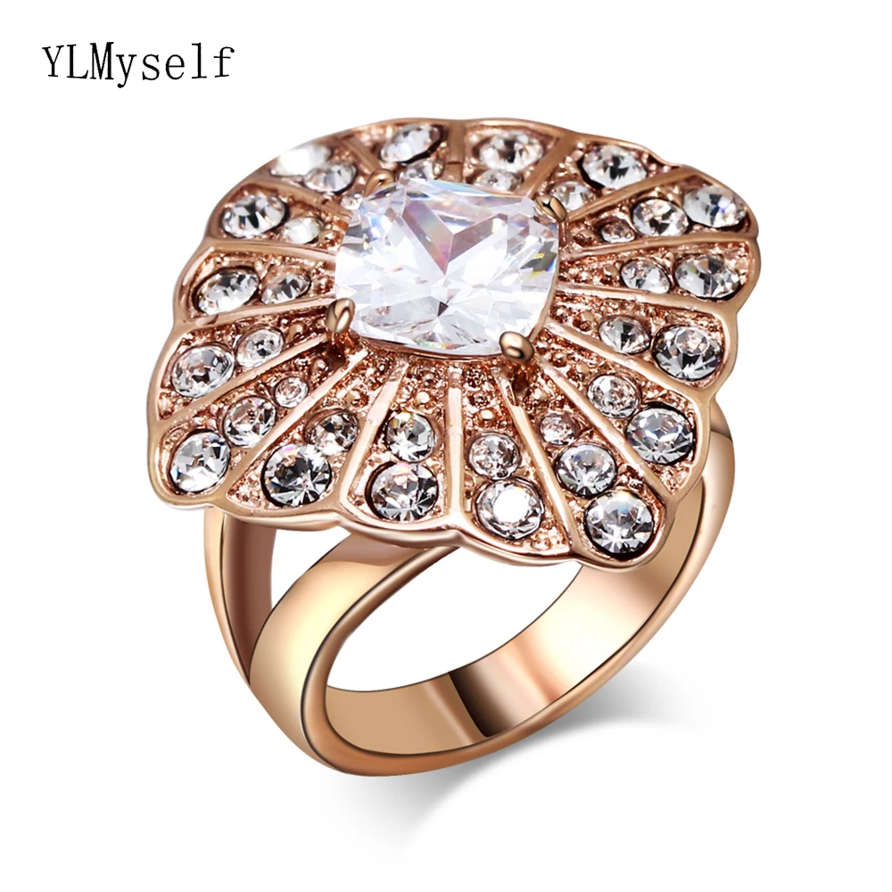 

316l Stainless Steel Jewelry & Accessories crystal fashion jewellery ring Anniversary gift Rose Gold color finger rings women