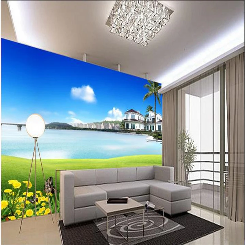 

beibehang stereoscopic wallpaper TV backdrop of the Mediterranean Sea View window murals living room bedroom papel de parede