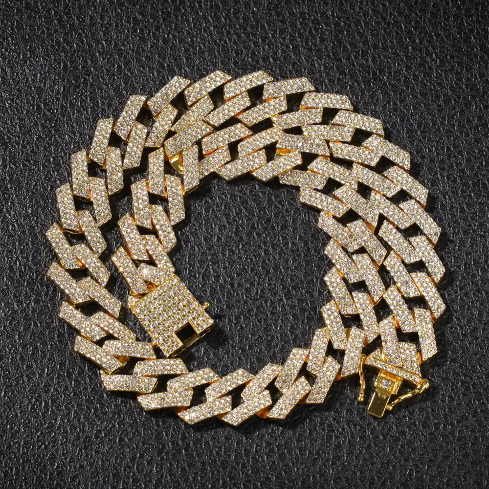 DIE BLING KÖNIG 20mm Prong Cuban Link Ketten Halskette Mode Hiphop Schmuck 3 Reihe Strass Iced Out Halsketten Für männer