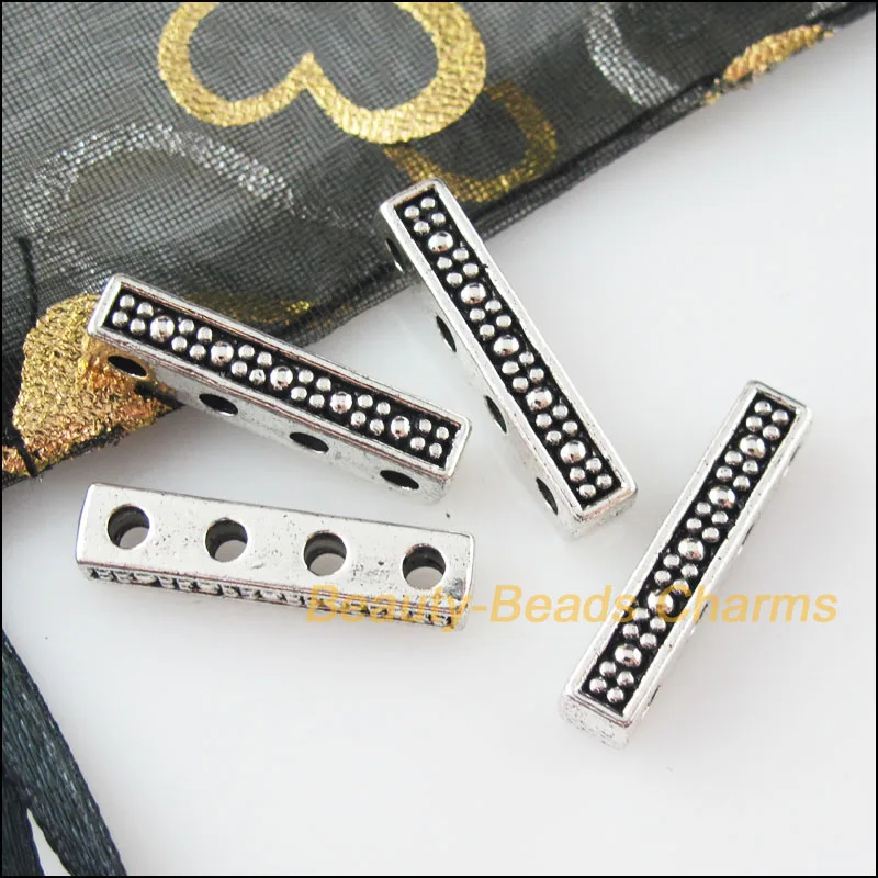 12Pcs Tibetan Silver Color 4-4 Holes Spacer Beads Bars Charms 22mm