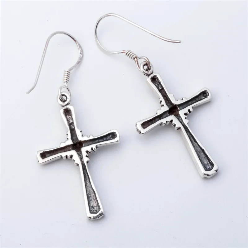 YACQ 925 Sterling Silver Cross Dangle Drop Earrings Biker Jewelry Gifts for Women Wife Her Girlfriend Girls Dropshipping YCE01