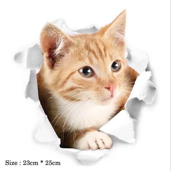 Leuke katten muursticker Hole View Levendige honden badkamer 3D toiletstickers voor huisdecoratie dieren stickers zelfklevende poster