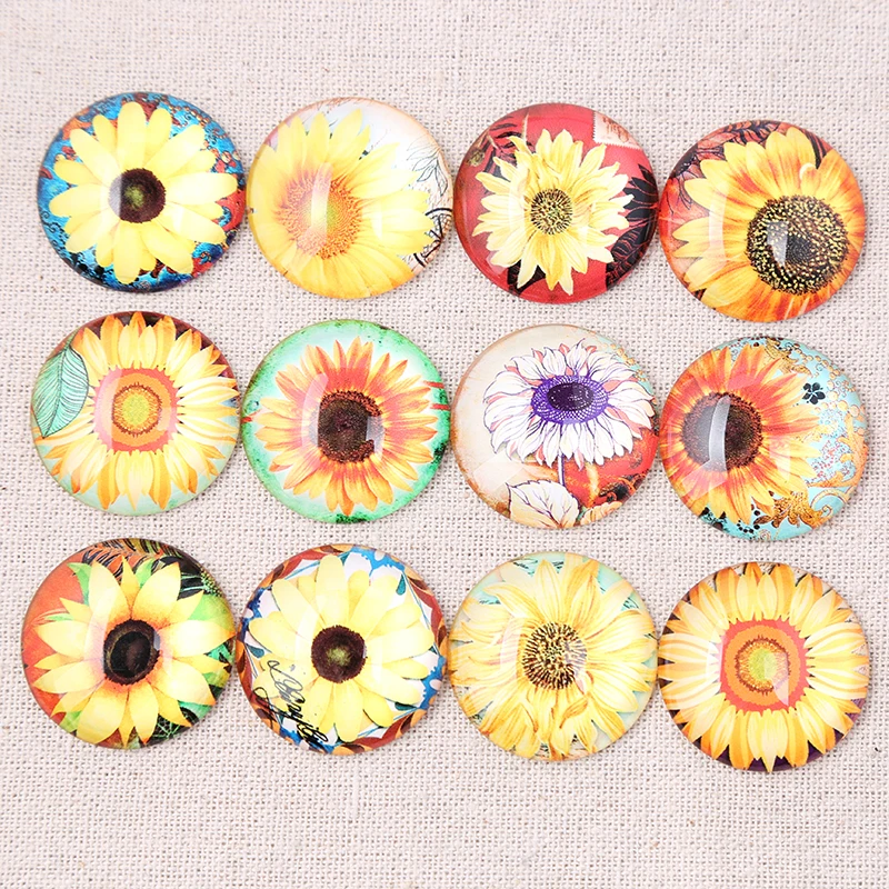 onwear mix sunflower photo round dome glass cabochon 10mm 12mm 14mm 16mm 18mm 20mm 25mm 30mm diy jewelry findings