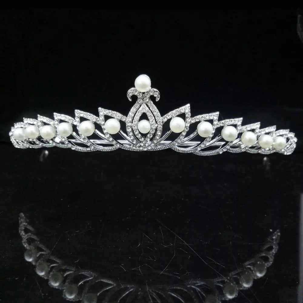 Gorgeous Silver Color Crystal Pearls Bridal Tiaras Crown Alloy Rhinestone Pageant Diadem Bride Headband Wedding Hair Accessories