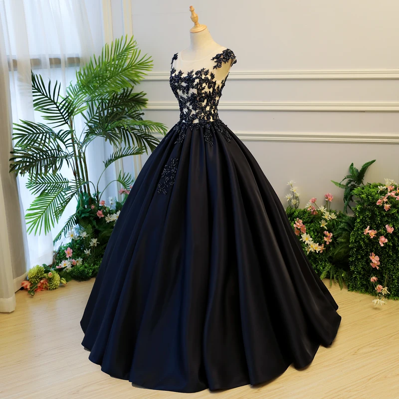 네이비 블루 푹신한 Quinceanera 드레스 2018 새틴 공주 볼 가운 Prom 달콤한 16 16 드레스 vestidos 드 15 anos