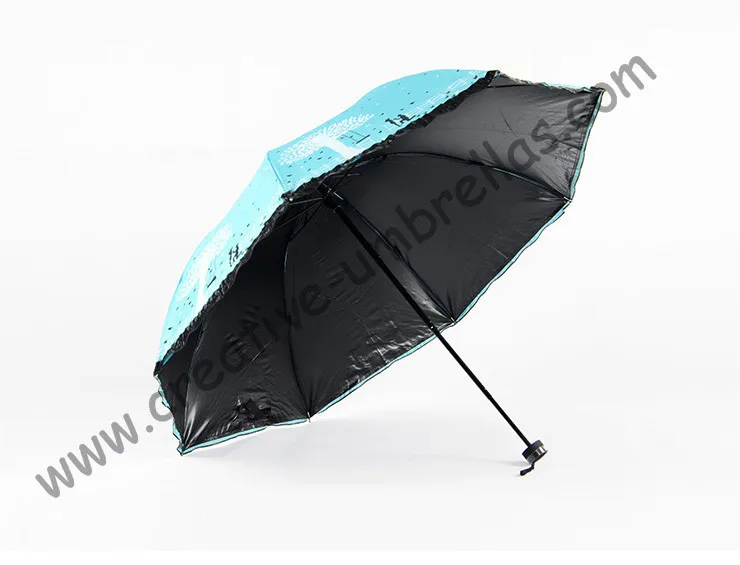 

Imitation paradise ,three fold, lacing fringe,hand open,windproof,bag parasol,UV protecting,black coating,pantone colour