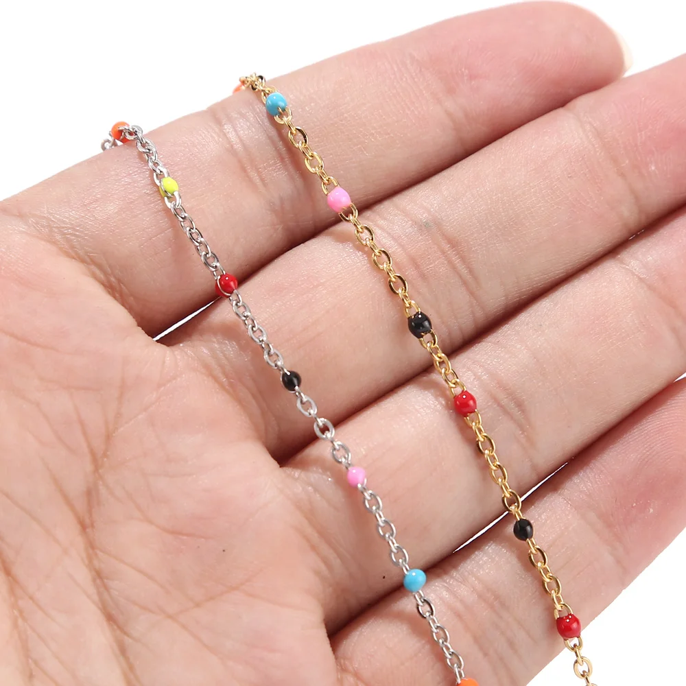 2 mm Breite, 2 m Edelstahlketten für Schmuck, DIY, Emaille, ovale Kugelperlenkette für Damen, Halskette, Armbänder, Fußkettchenherstellung – Detail 1