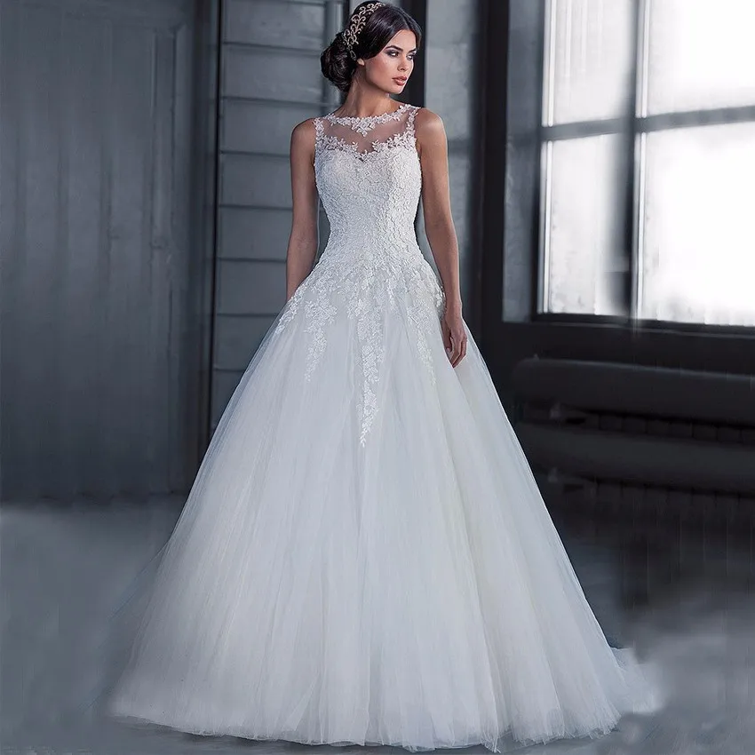 Cheap Ball Gown Wedding Dresses 2024 See Through Back Lace Wedding Gowns Vestido de Noiva Robe de mariage  младоженци nowożeńcy