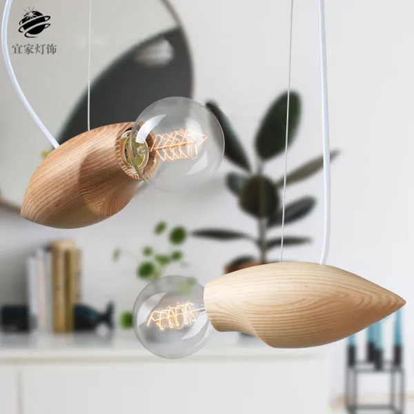 Nordic modern simple wood pendant light  creative personality wooden art pendants lamp bar coffee restaurant bee single lighting