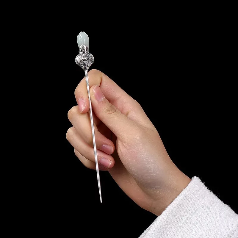 Amxiu Handmade Magnolia Flower Hair Sticks S925 Hair Jewelry Vintage Antique Silver Hair Accessories For Mother Birthday Gift