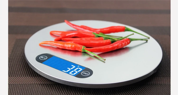 10pcs5kg / 1g Digital Food Household Scale Round Shape Stainless Steel Touch Key-press Portable Kitchen Weight Tool with Hanger