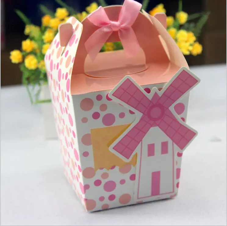 

100 pcs Windmill cute Gift Candy Boxes Wedding Party Favor Baby Shower Favors With Ribbon for Guests