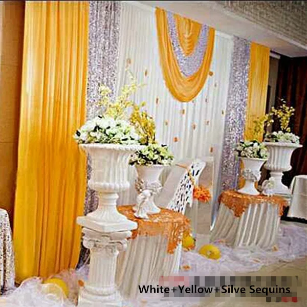 

Yellow White 3*6m wedding backdrop curtain with shiny sequins swag backdrop/ wedding decoration romantic Ice silk stage curtains