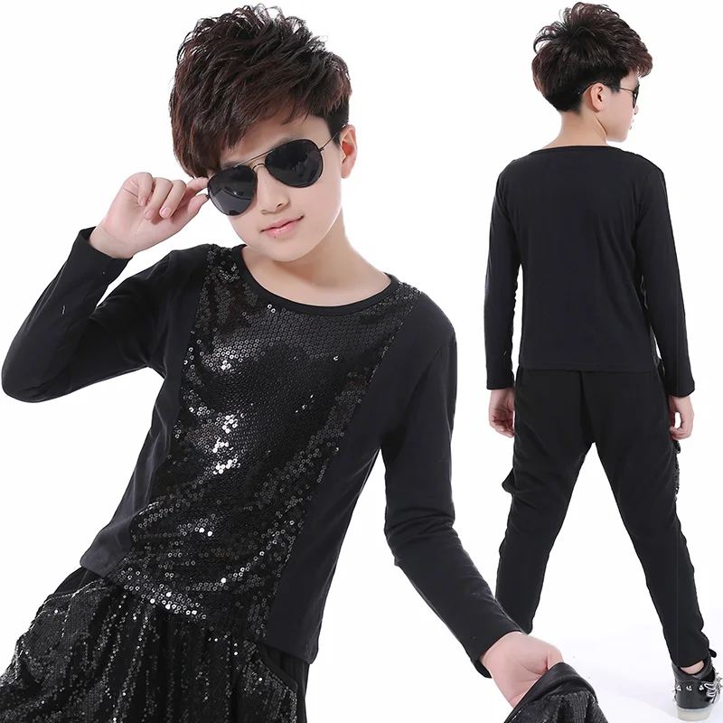 Jazz Dance Costumes Child Sequined Long Sleeved Shirt Harem Pants Children Street Clothes Kids Stage Performance Wear DNV11063