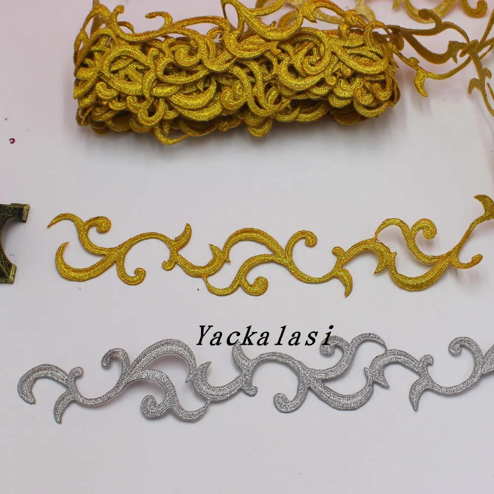 1 Yard Gold Embroidery Lace Trims Cosplay Costumes Braided Iron On Venise Ribbons 4.2CM