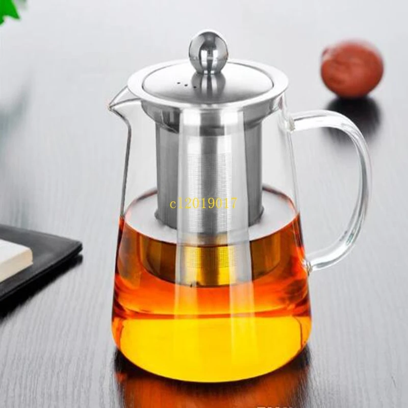 

550ml Clear Heat-resistant Glass Teapot with Stainless Steel Tea Strainer Home Office Teaware #233