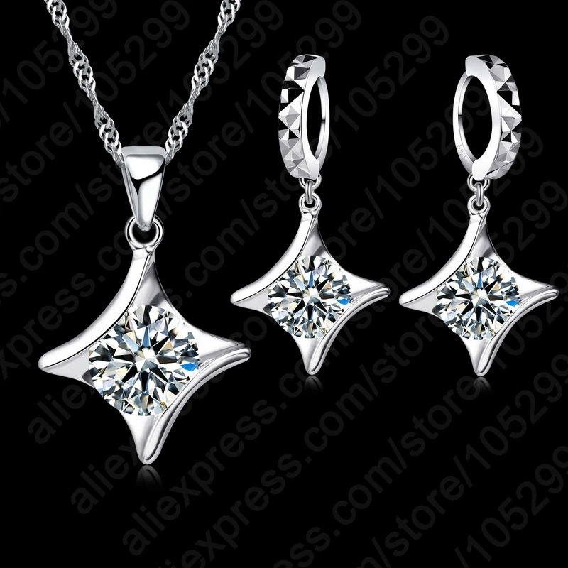 

Romantic Promotional Trendy New Women's White 925 Sterling Silver Women's Gift Cubic Zirconia Wedding Jewelry Set