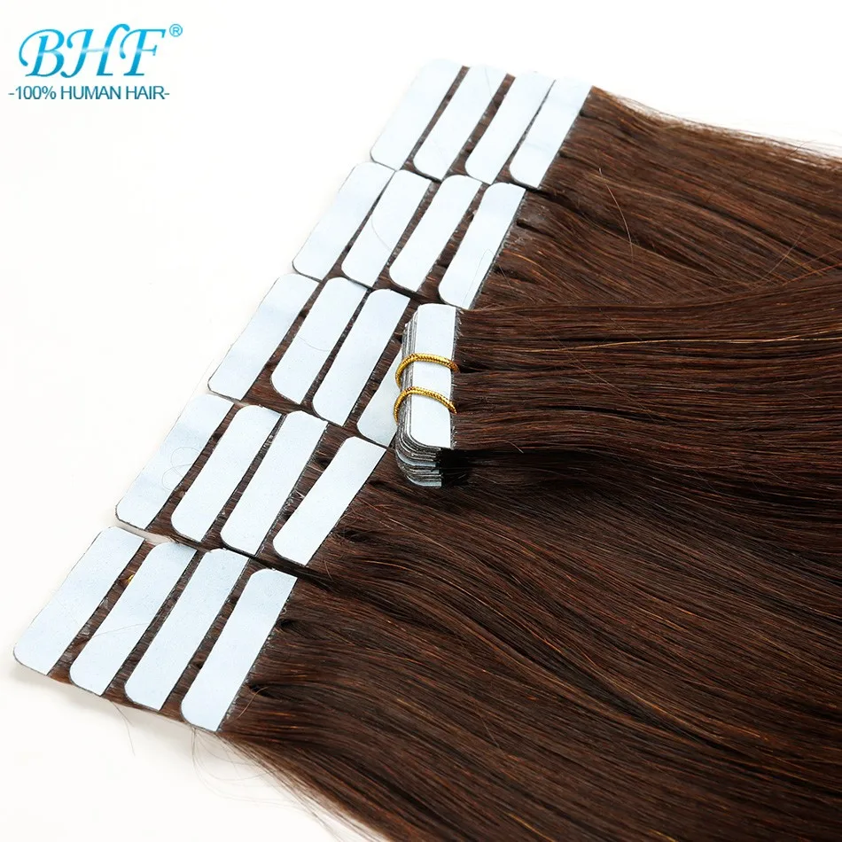 BHF Tape In Hair Extensions Straight Human Hair Adhesive Invisible Natural Hair Extensions 20 pcs Brazilian Remy Hair Tape Ins