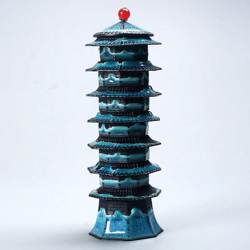 Unique design Tea set 8cups 1Gaiwan,Eight treasure tower travel tea set temmoku glaze Porcelain Exquisite Set Kung Fu Tea Cup