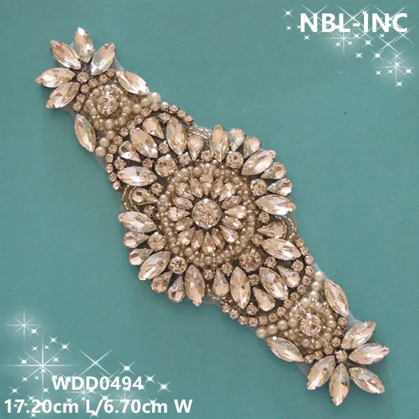 (30PCS)Wholesale hand beaded sewing bridal crystal rhinestone applique iron on for wedding dresses DIY sash WDD0494