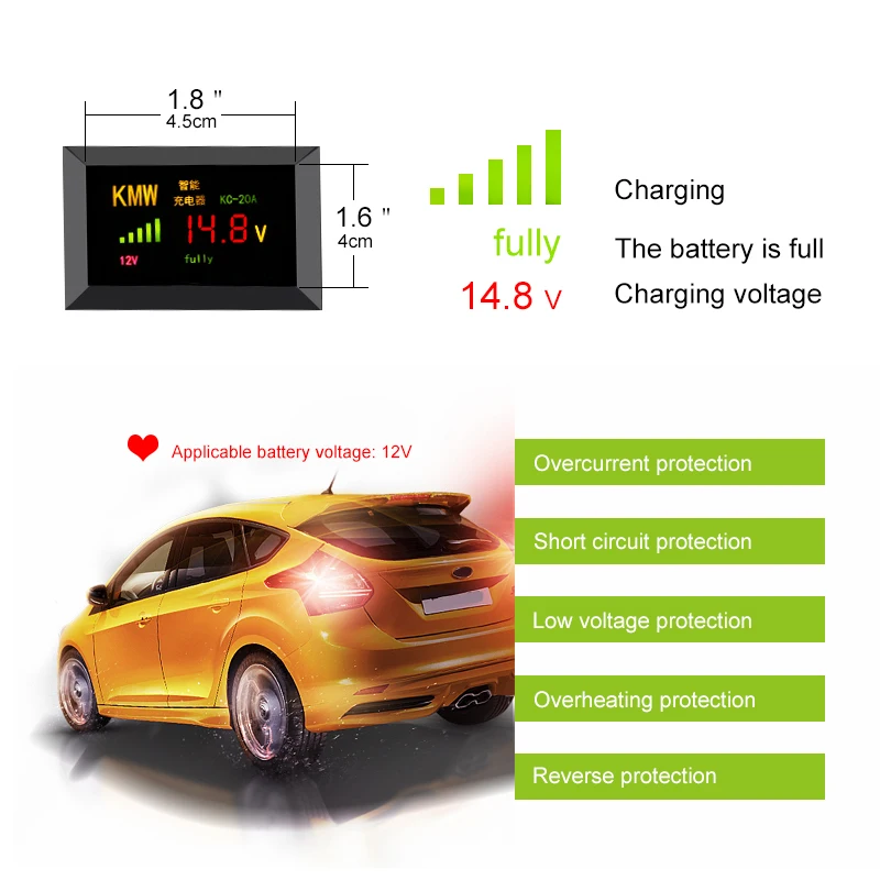 12V 20A LED Display Car Battery Charger 110-240V Intelligent  Automobile Car Battery Charger  Vehicle Battery Charger