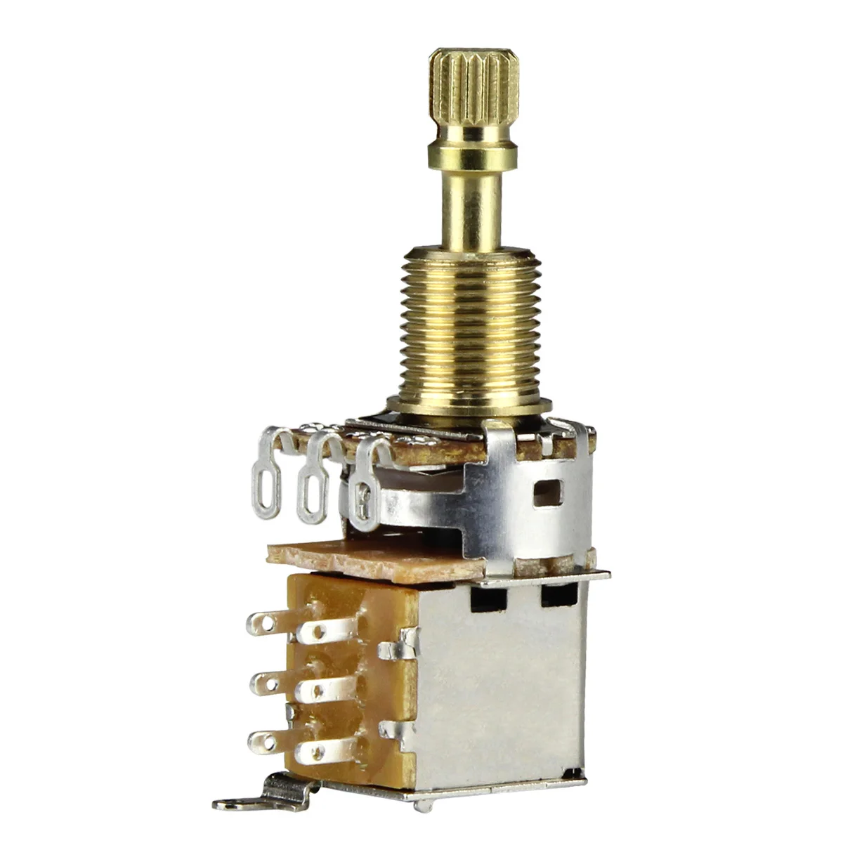 FLEOR 1 Stück Gitarren-Potentiometer Push-Push-Potentiometer A250K / B250K / A500K / B500K Kupfer Langer geteilter Schaft (kein Ziehen mehr möglich) – Detail 6
