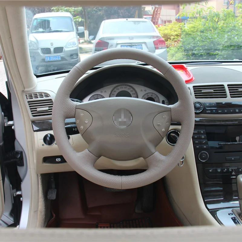 New Anti Slip Beige&Perforated Leather Steering Wheel Stitch on Wrap Cover For Mercedes Benz E240 E Class