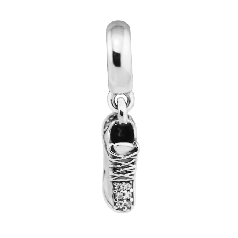 

100% Real 925 Sterling Silver Running Shoe Charm Fits Original Bracelet Clear CZ Beads for Jewelry Making Party Gift Kralen